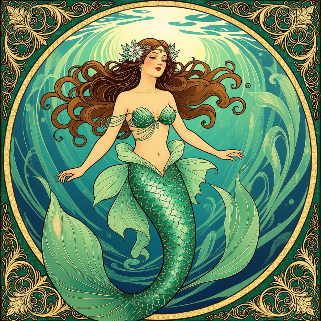 Mythical Mermaid in Art Nouveau Style