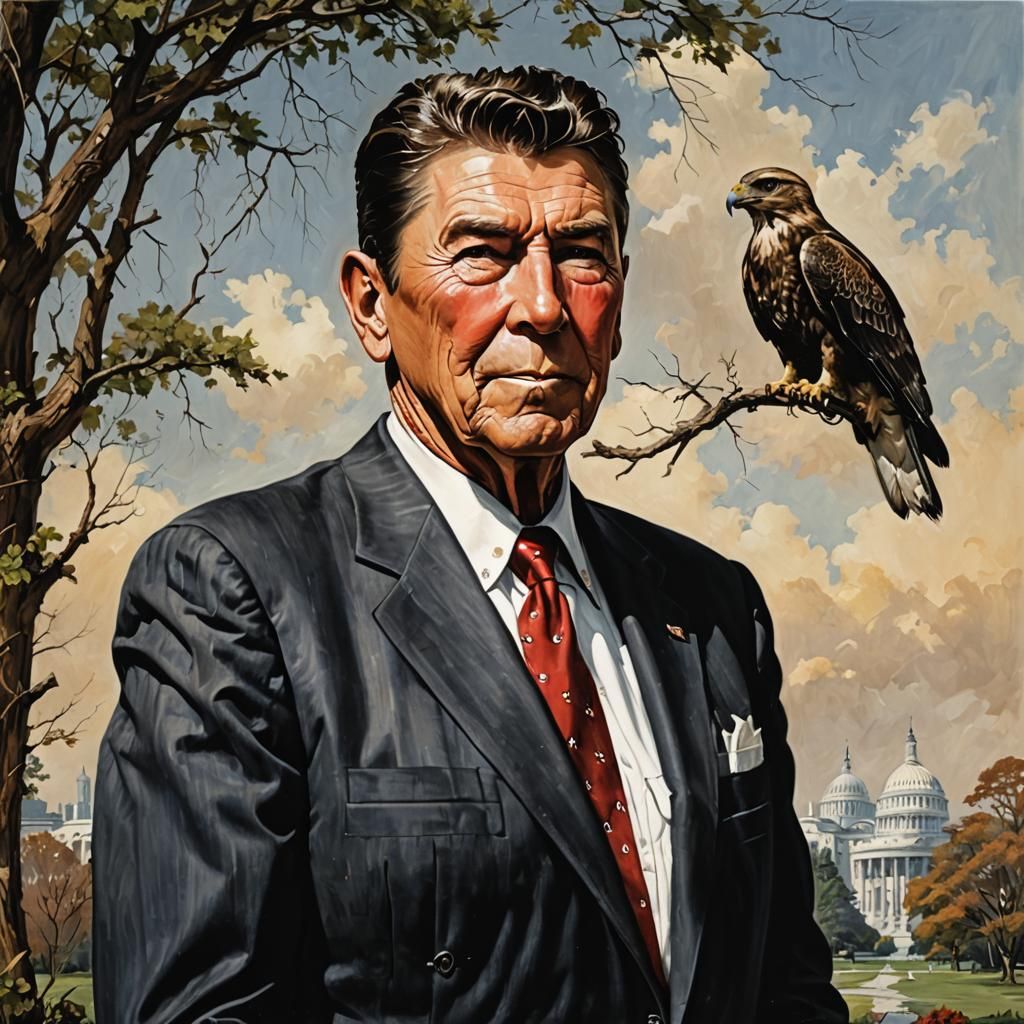 Stringfellow Hawk and Ronald Reagan AI Portrait