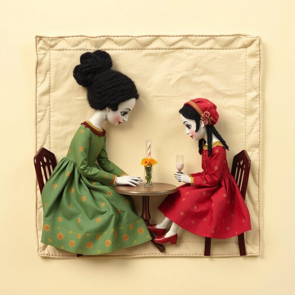 Naive Papier-Maché Masterpiece with Whimsical Quilting Detai...
