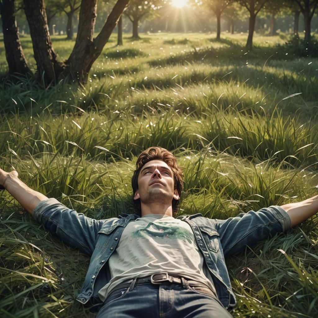 Dreamy Young Man in Grass: Matte Painting