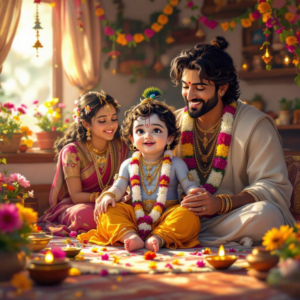 Baby Krishna's Janmashtami: A Digital Painting