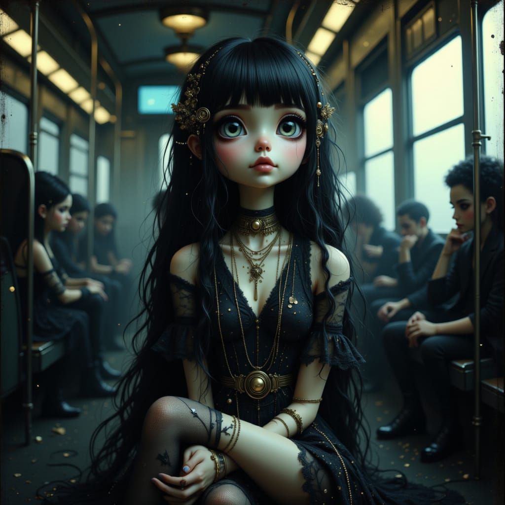 Eerie Porcelain Woman in Vintage Train Car