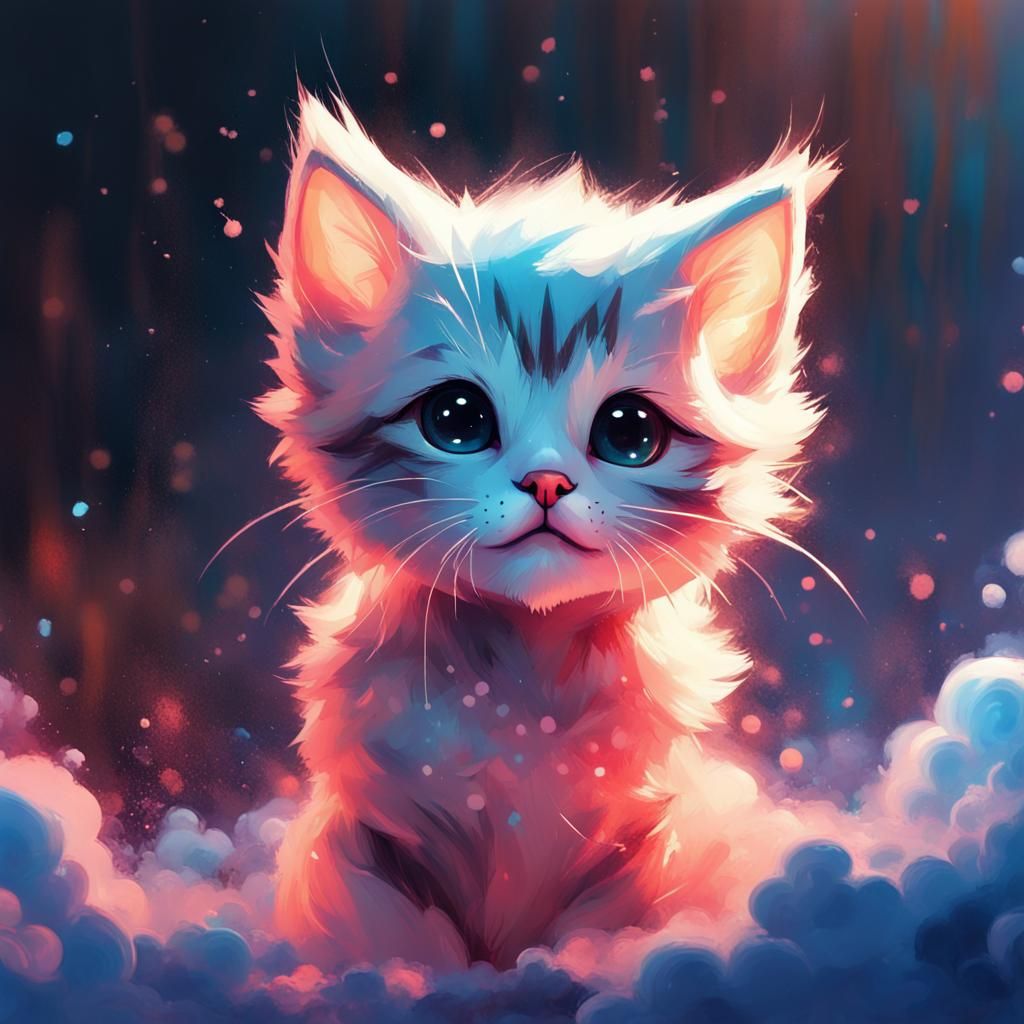 Glitter Cloud Kitten: Halloween-Themed Digital Art