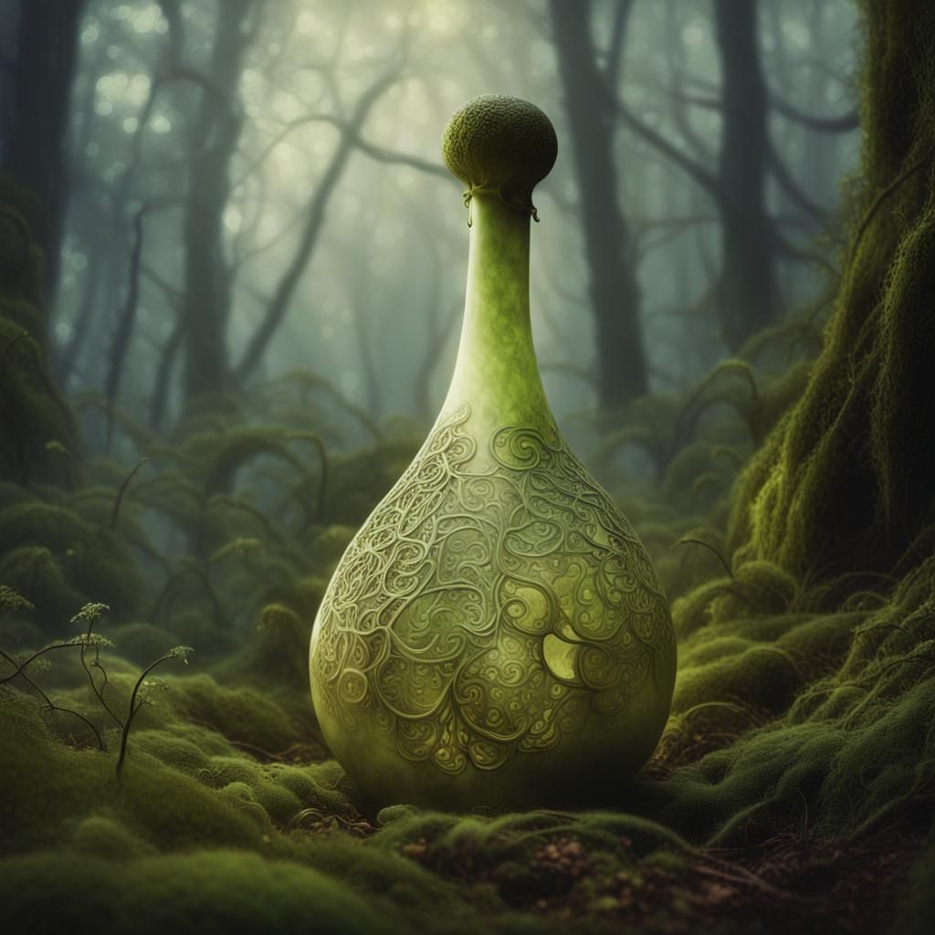 Glowing Gourd with Filigree in Misty Forest