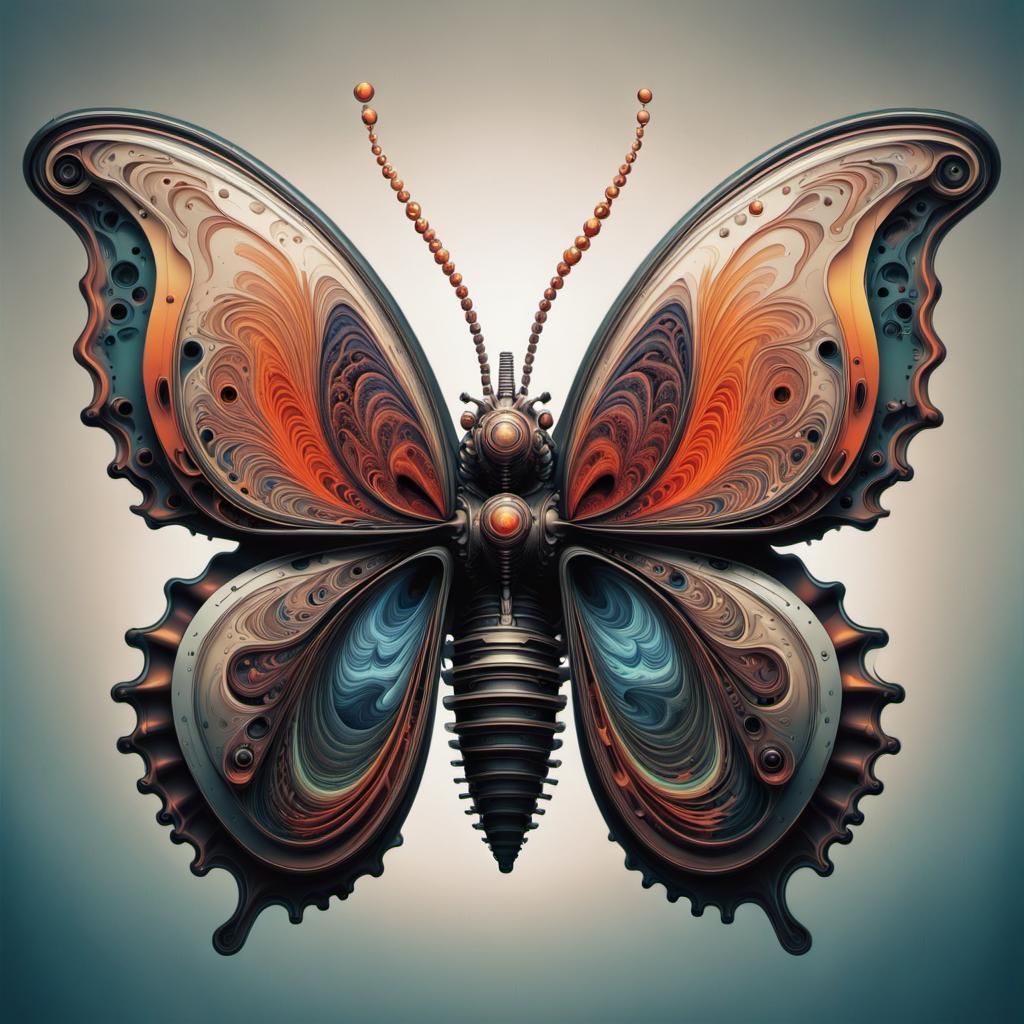 Surreal Biomechanical Butterfly in Rich Colors