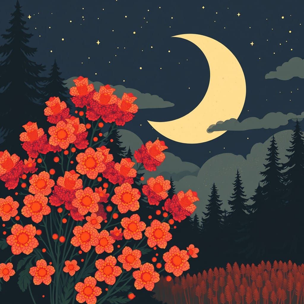 Dreamy Night Scene in Vibrant Pointillist Colors