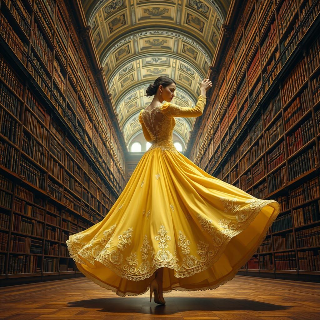 Elegant Lady in Vintage Library Setting