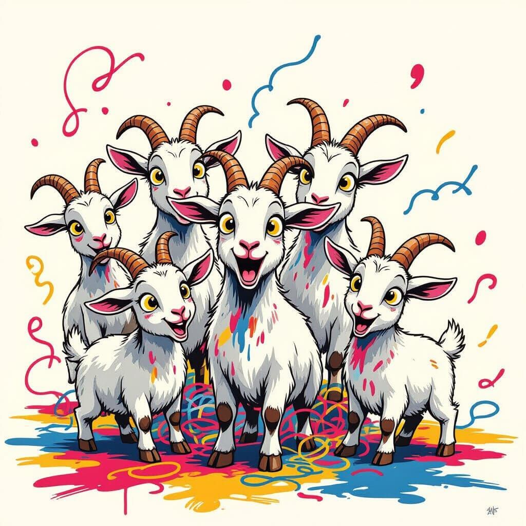 Mischievous Goats in a Paint and Yarn Whirlwind