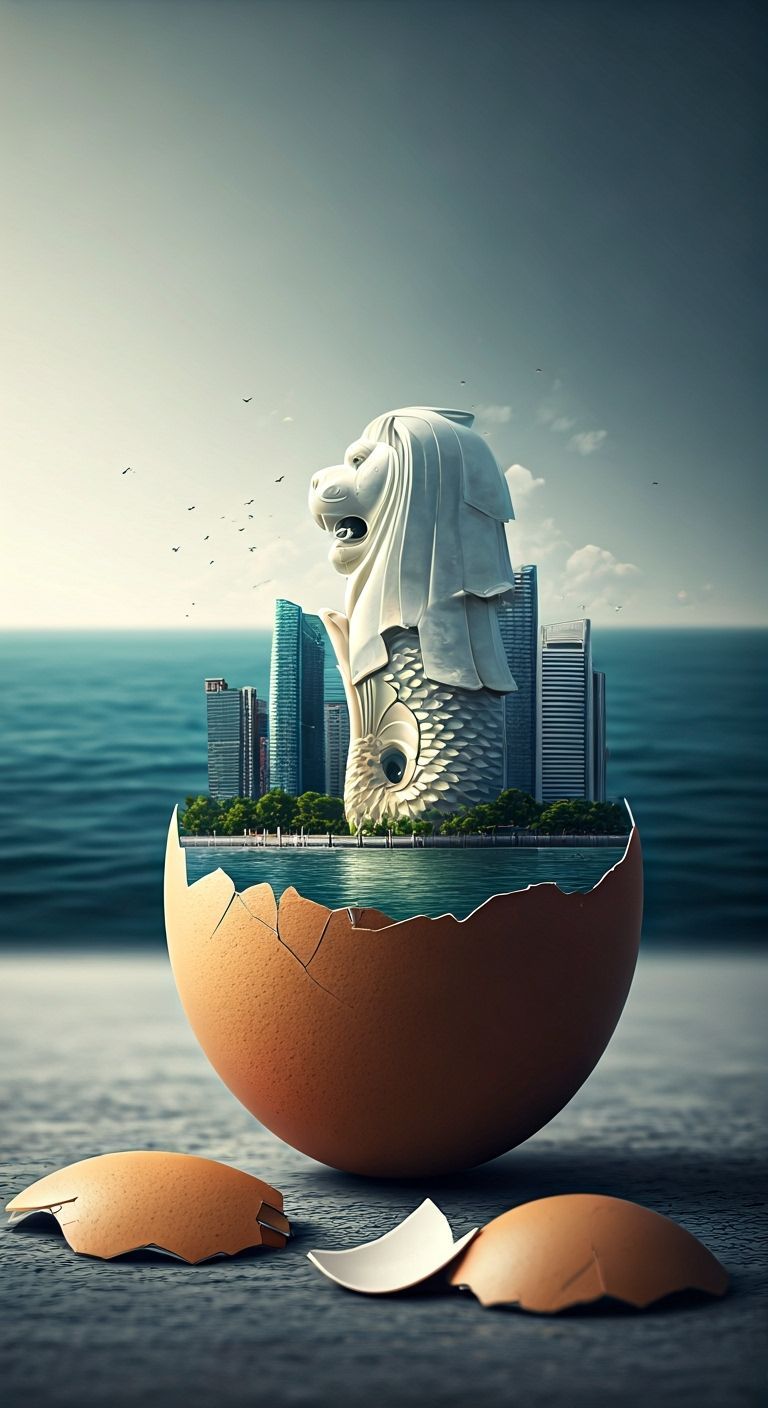Miniature Singapore City Inside Cracked Egg
