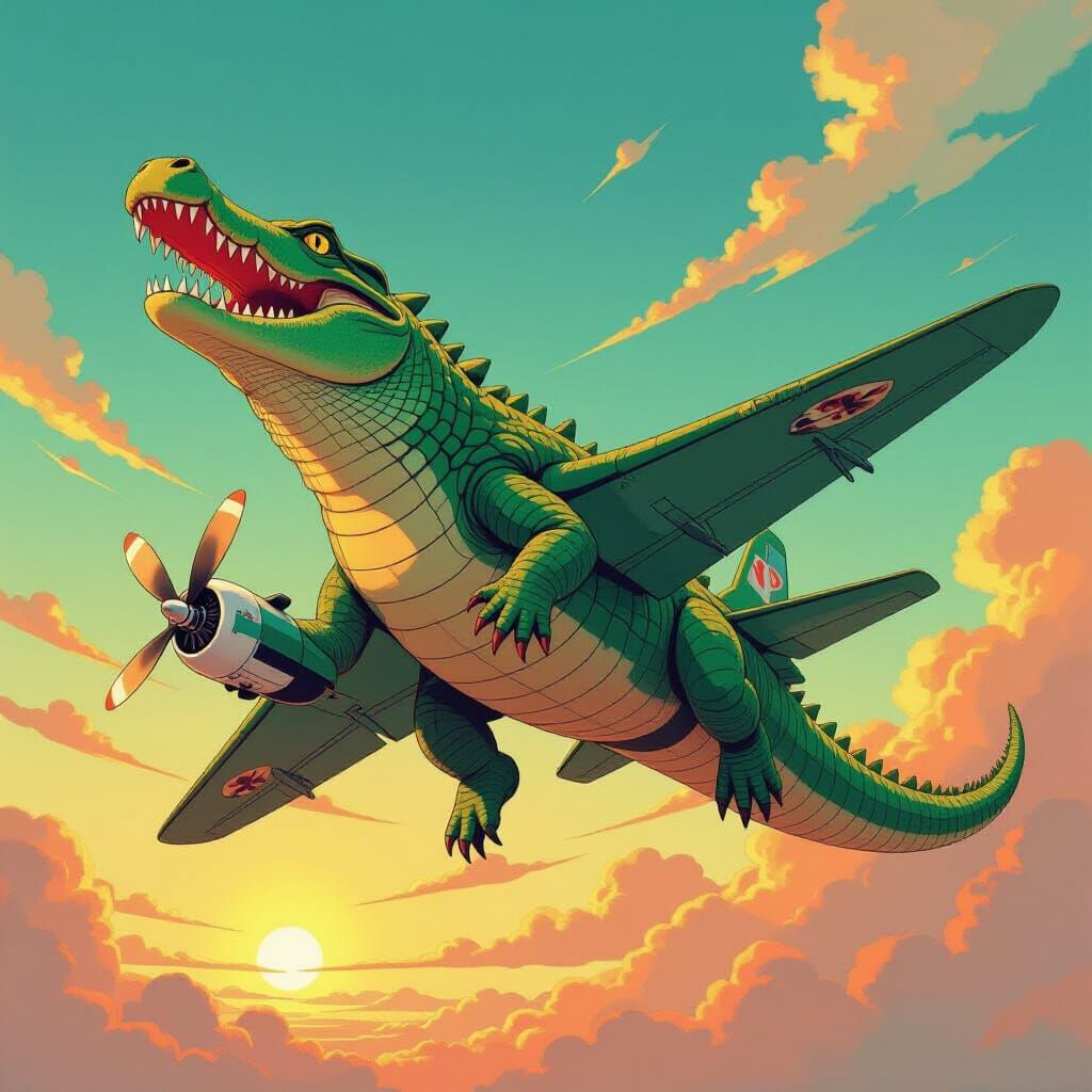 Crocodile Airplane in Golden Hour Sky