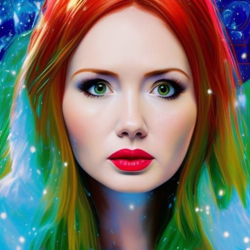 Festive Karen Gillan Portrait in Splash Art Style