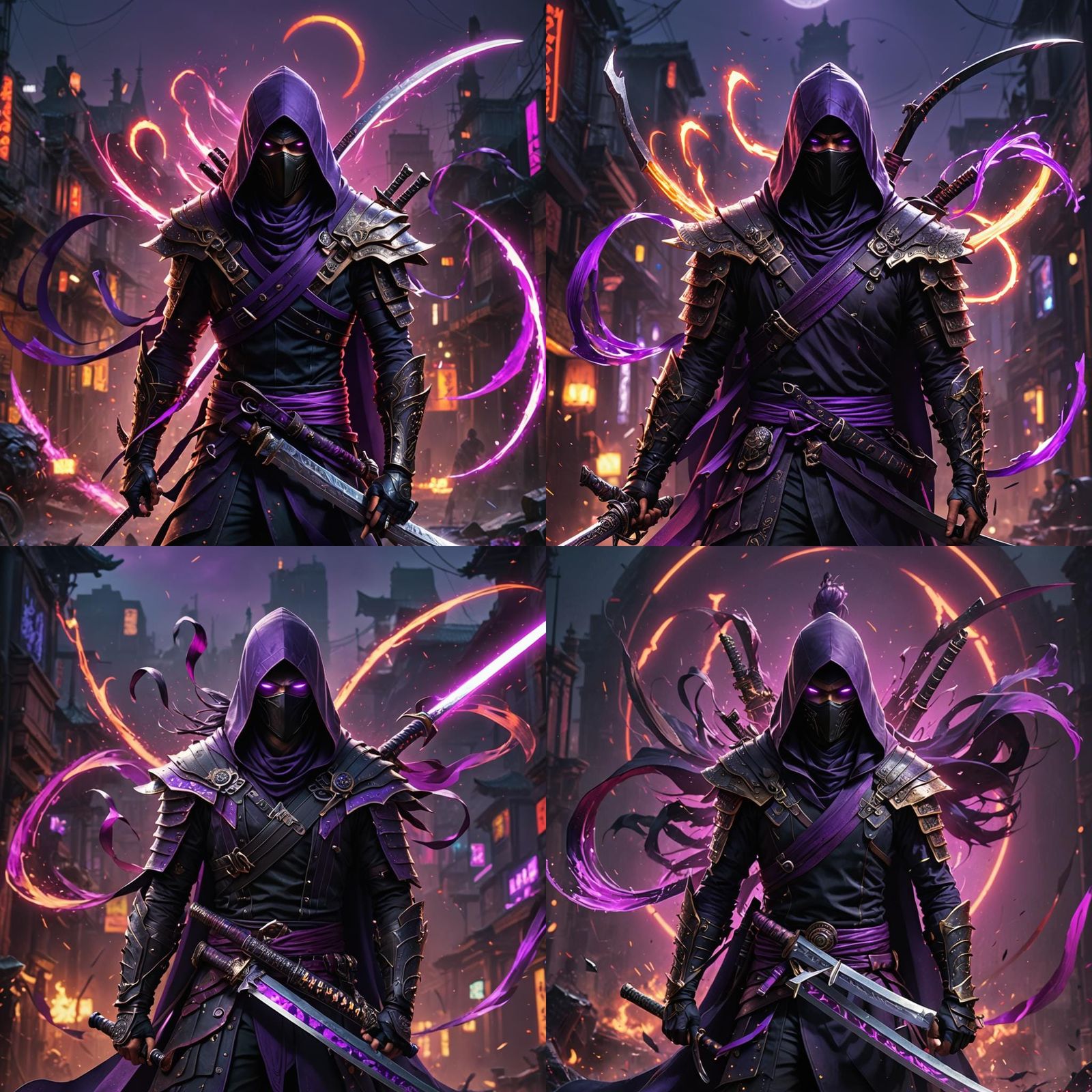 Purple Assassin with Katana, Detailed Digital Art