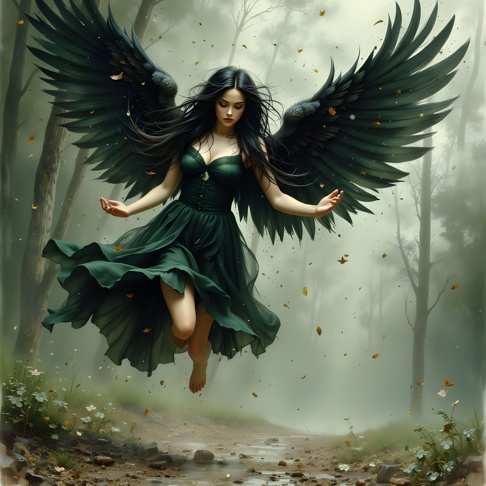 Angel Leaps from Tempest in Photorealistic Style