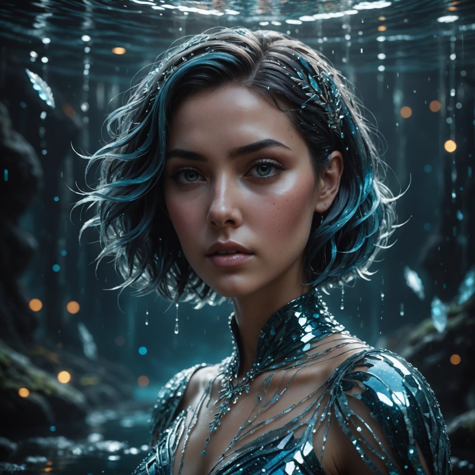 Ethereal Water Sculpture of Woman in Motion