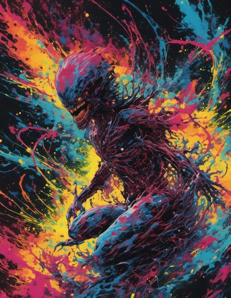 Vibrant Explosion of Colored Particles in Digital Art