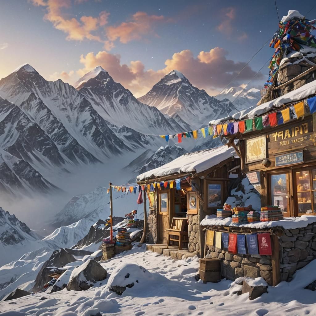 Mount Everest Gift Shop: Vibrant Digital Concept Art