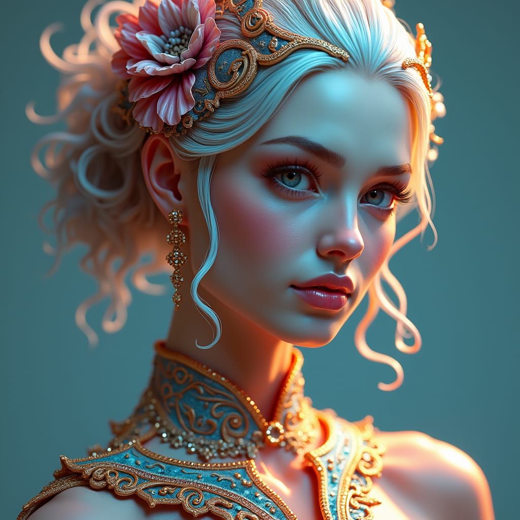 Hyperrealistic Portrait of Woman in Colorful Futuristic Clot...