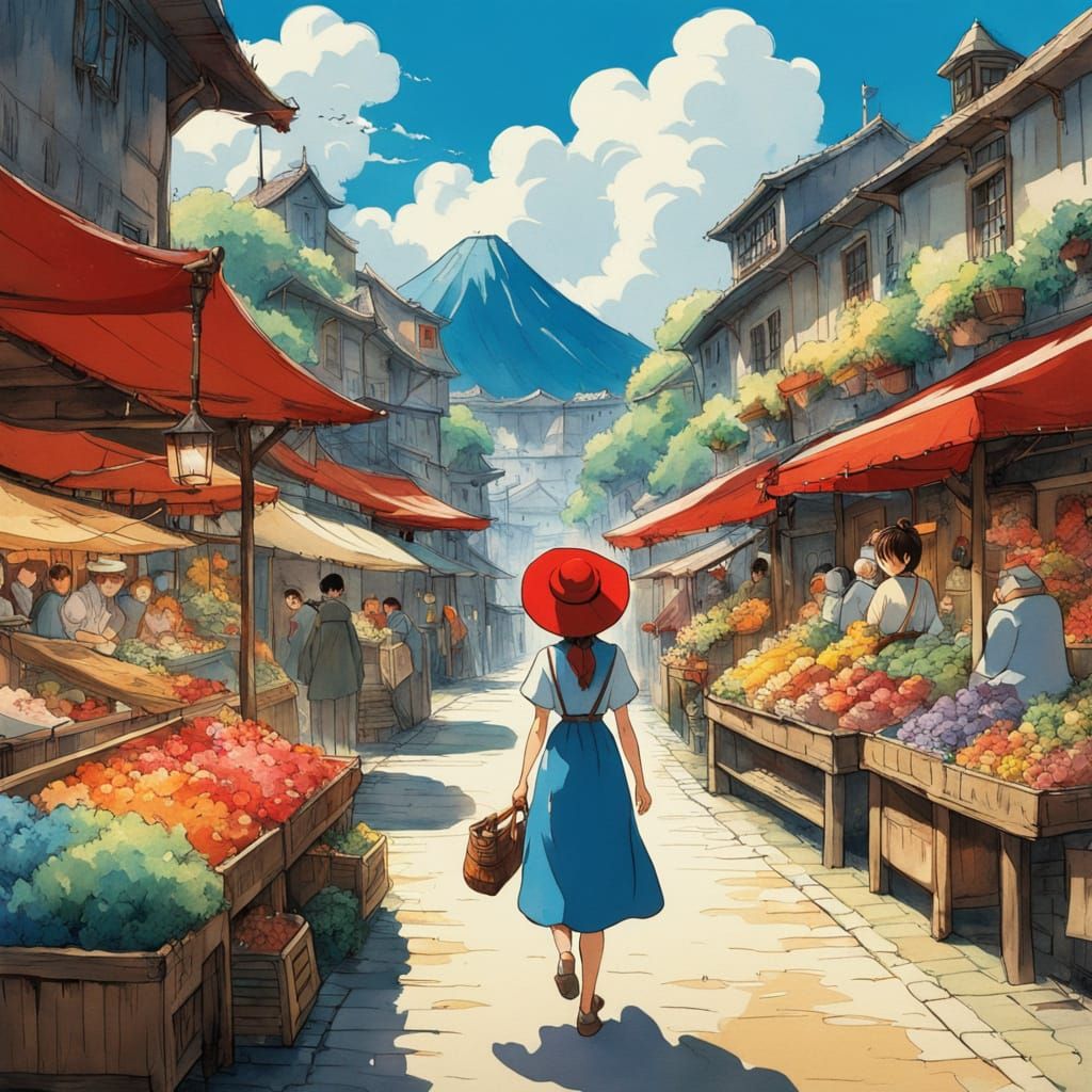 Whimsical Ghibli-Inspired Market Scene