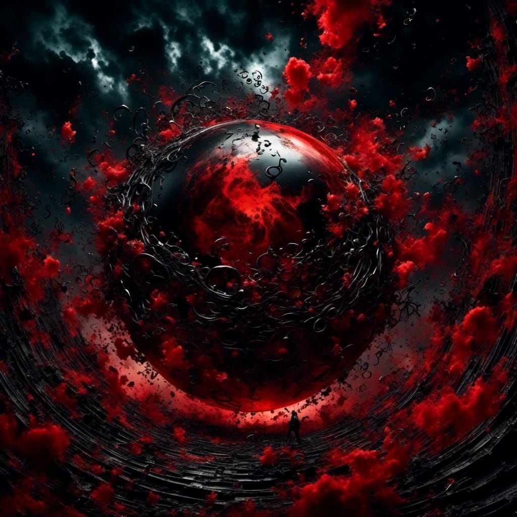 Cosmic Red Orb with Musical Notes