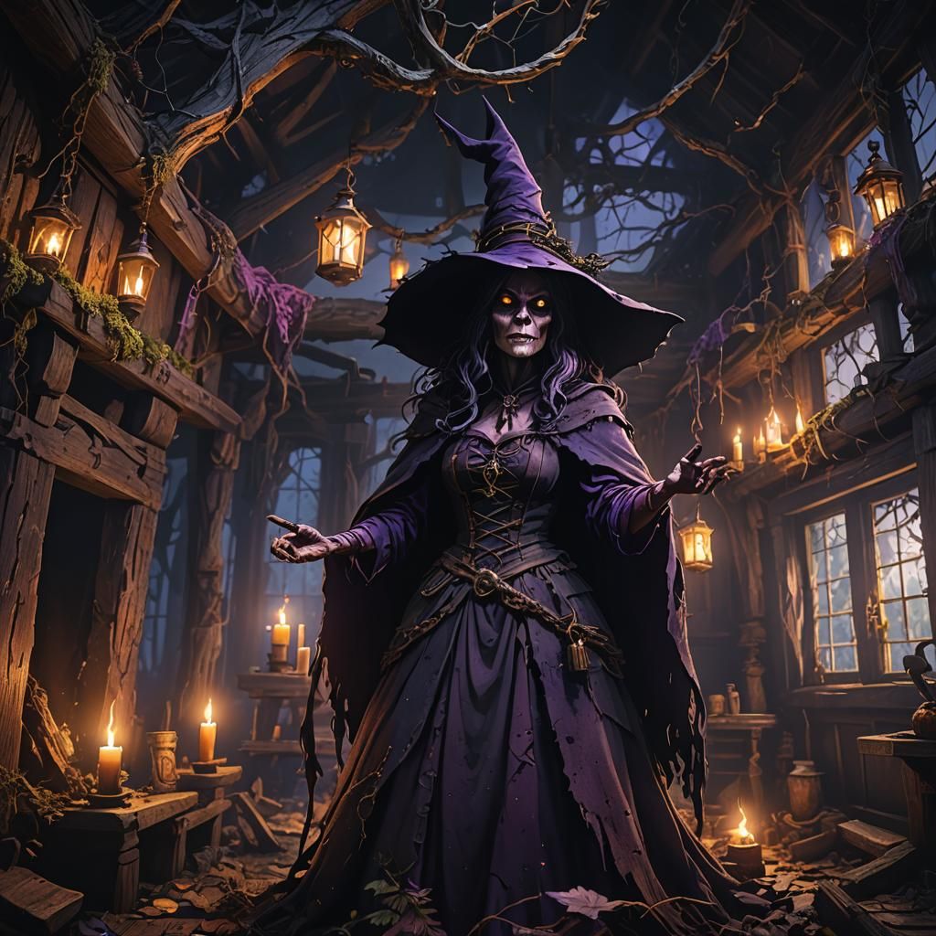 Eerie Witch in Dark Forest: Dark Fantasy Art