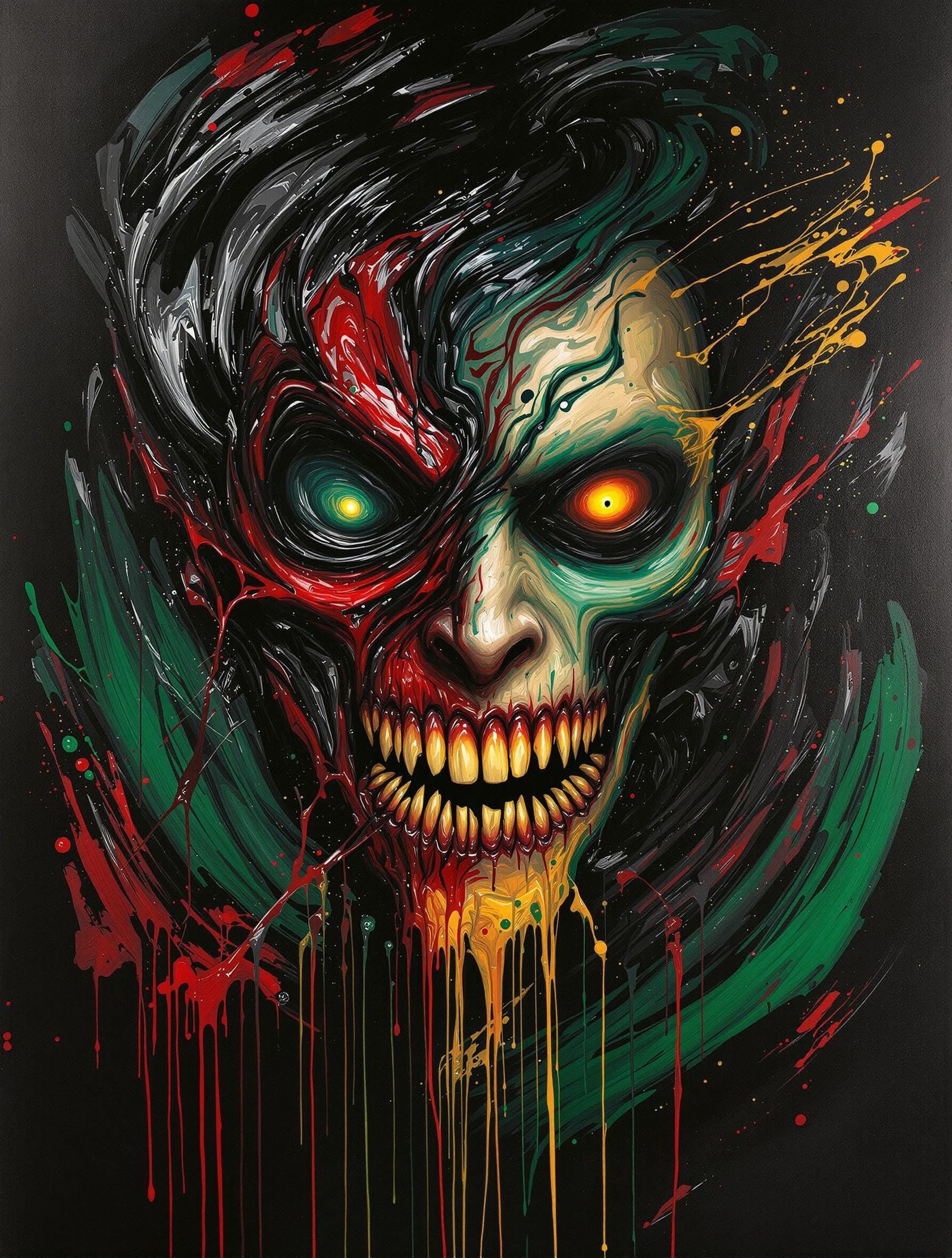 Distorted, Surreal Demon Face in Oil Paint