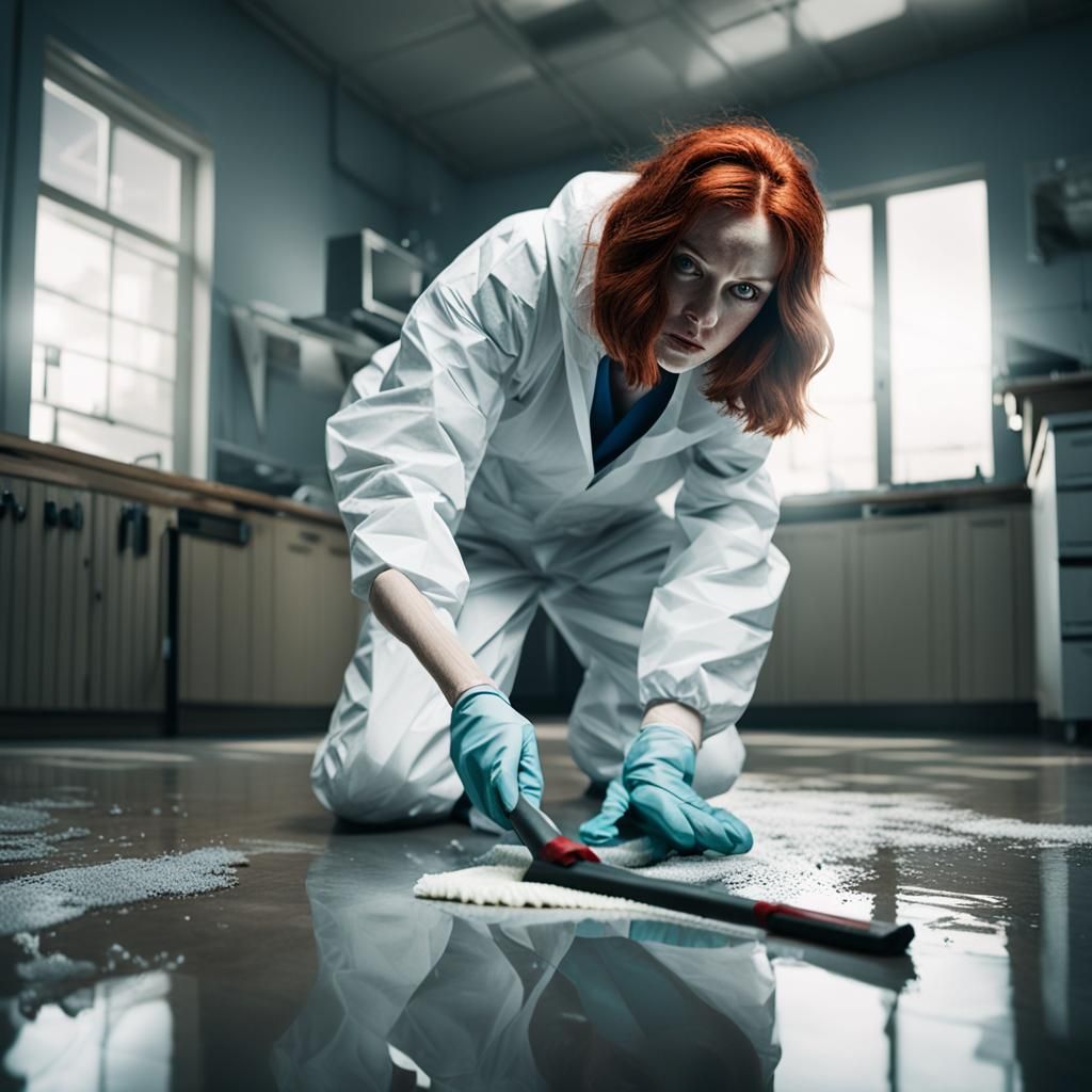 Crime Scene Investigator in Moody Hyperrealistic Scene