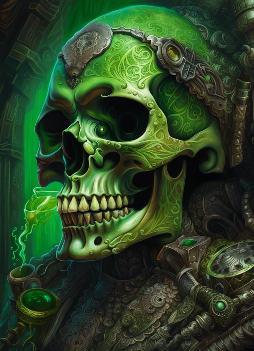 Intricate Skull Portrait in Psychedelic Style