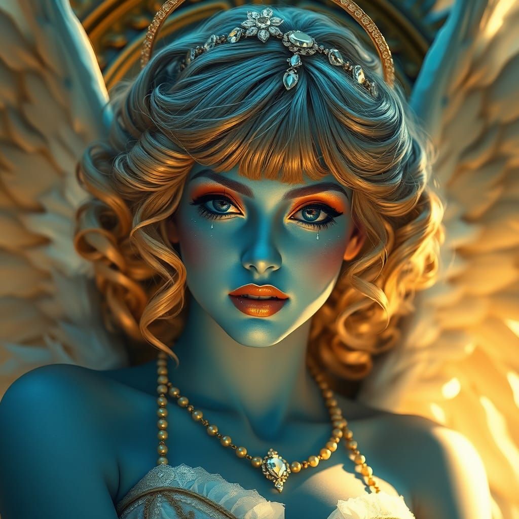 Blue Angel Pin-Up on Heavenly Throne