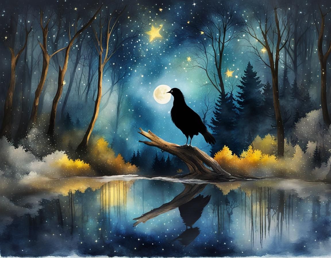 Smokey Silhouette in Mystical Moonlight: Watercolor Art