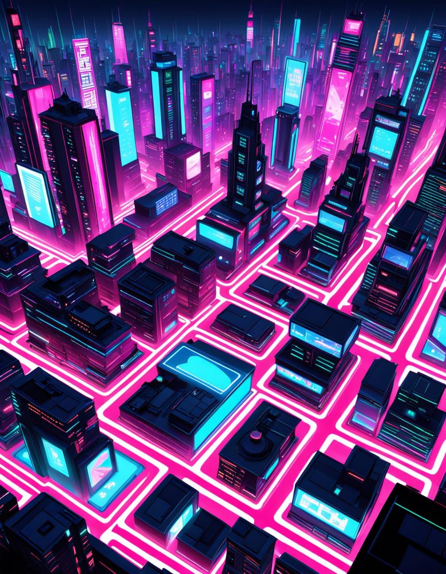 Futuristic Cityscape at Night in Cyberpunk Style