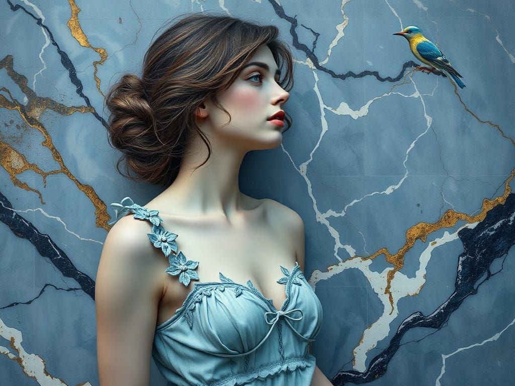 Surrealistic Marble Scene in Indigo Aesthetic
