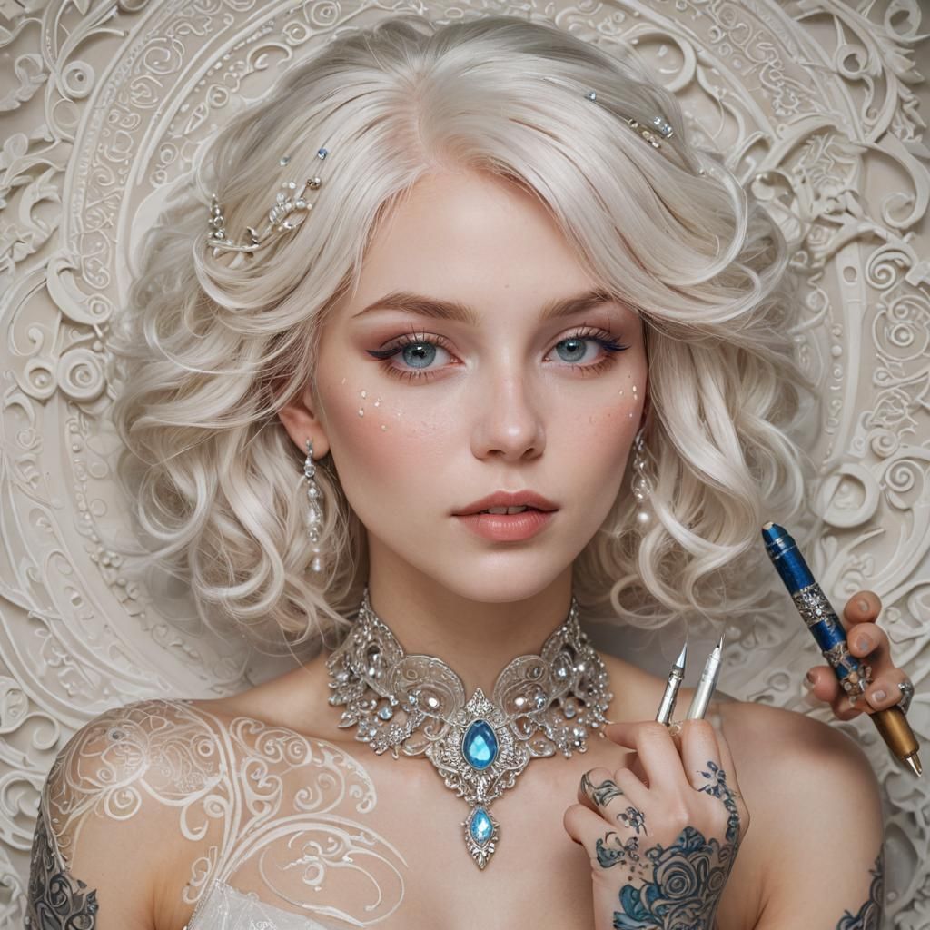 Gemstone Woman with White Ink, in Fantasy Style