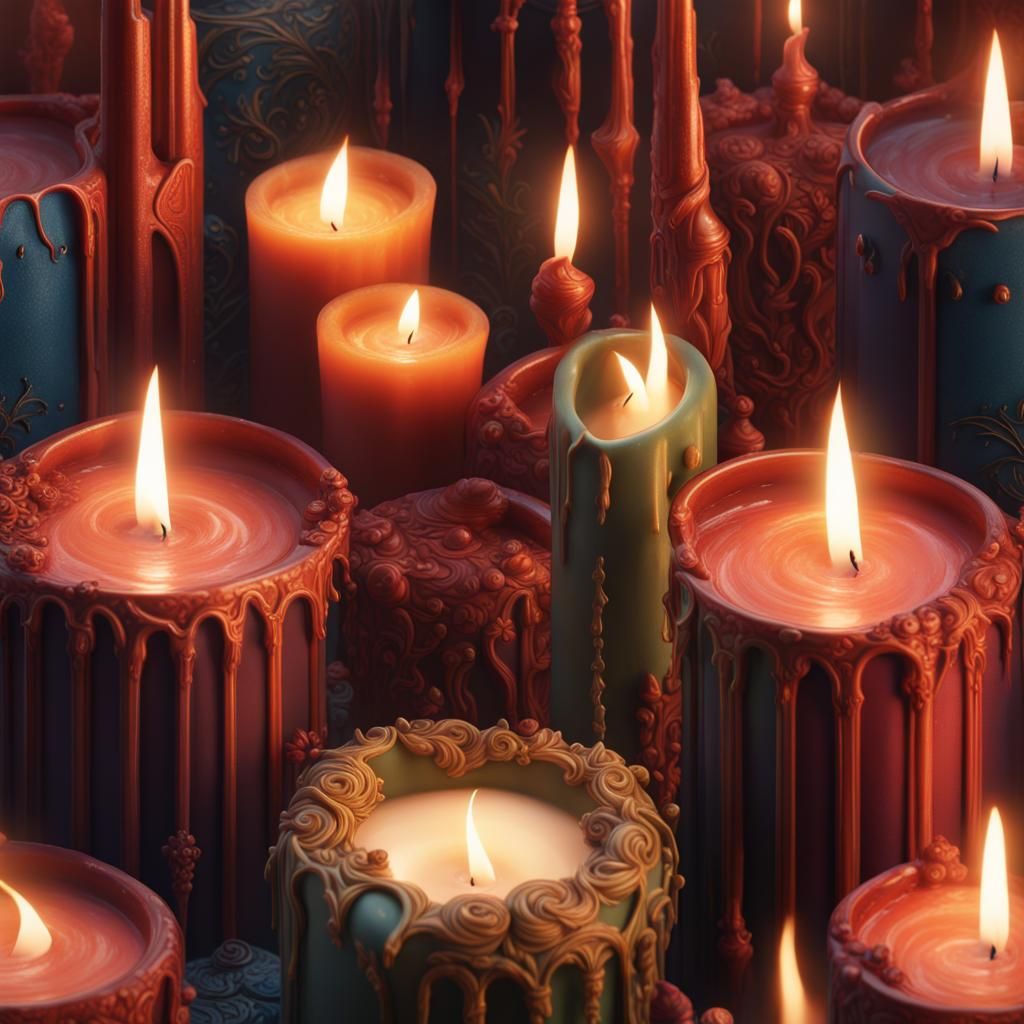 Fantastical Candles in Deep Color, Detailed Matte Painting