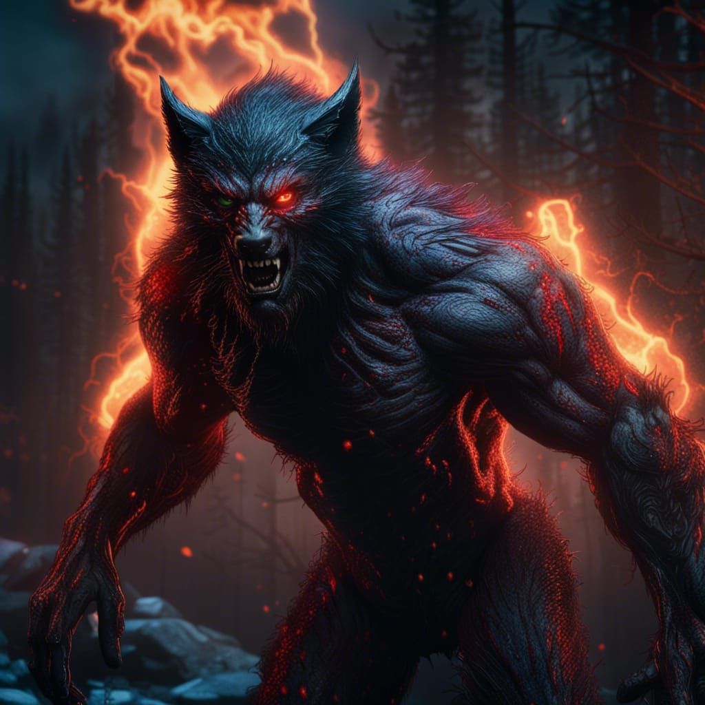 Muscular Werewolf Transformation: Detailed Fantasy Concept A...