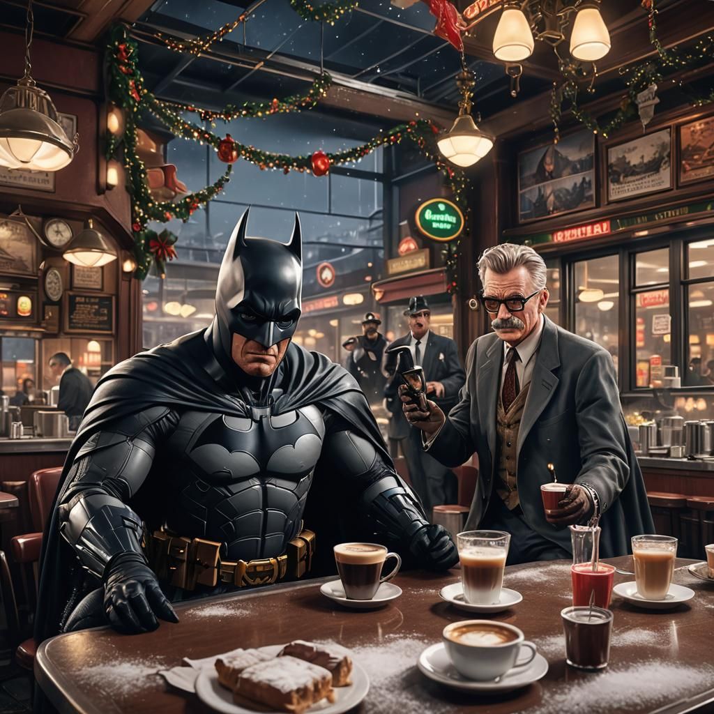 Batman and Gordon at Diner: Christmas Eve Art