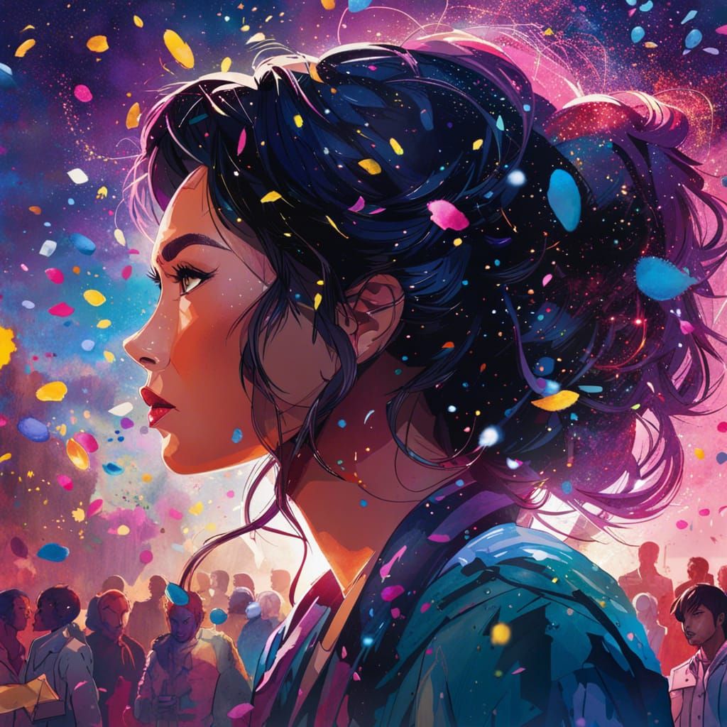 Galaxy Confetti Parade in Watercolor Illustration Style