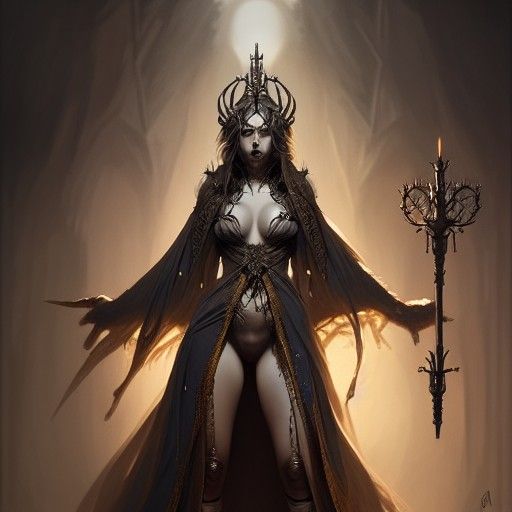 Terrifying Dark Fantasy Wizard with Silver and Gold Robe