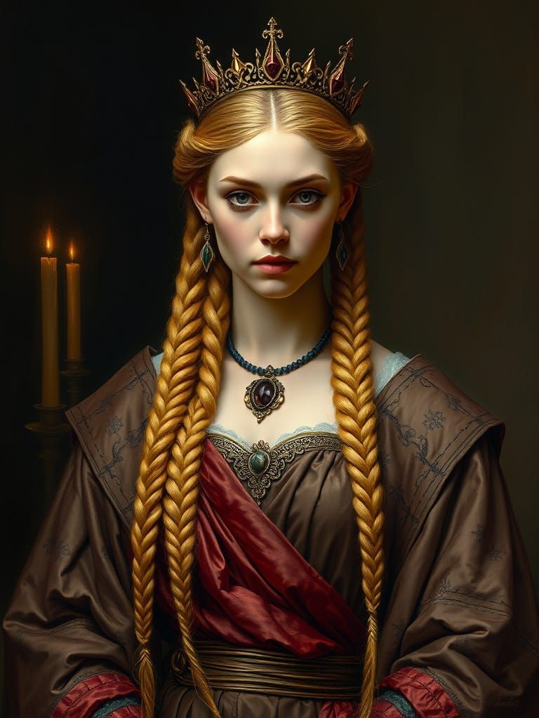 Regal Queen in Dark Fantasy Oil Painting