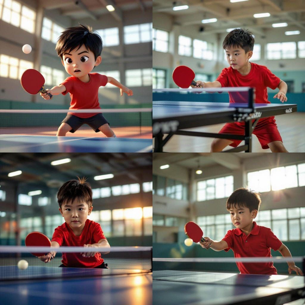Cute Chinese Boy Practicing Table Tennis