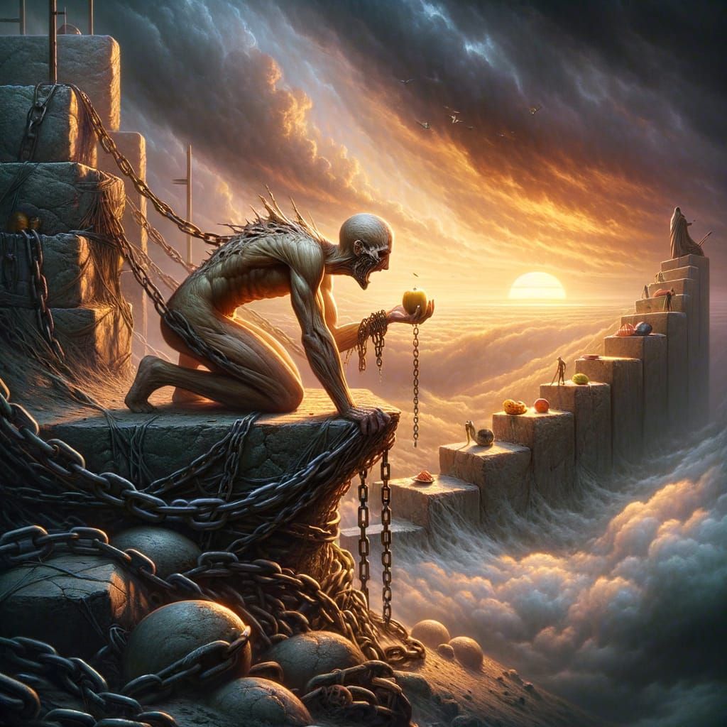 Man Struggling Under Societal Pressures in a Fantastical Wor...