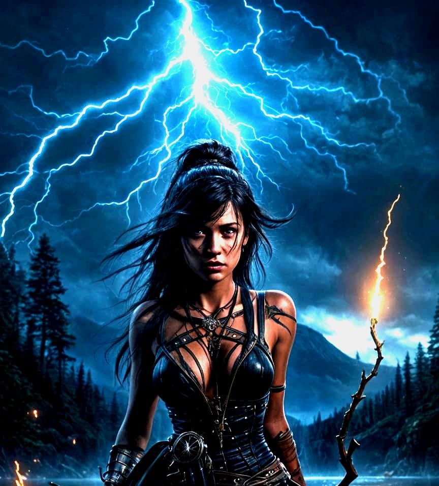 Pirate Sorceress Conjures Thunderstorm by Lake