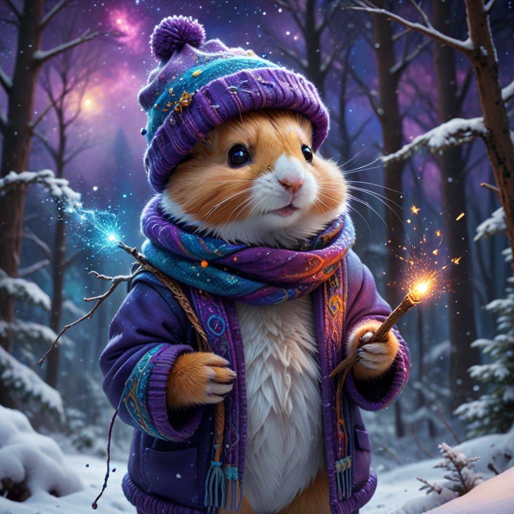 Winter Wonderland Hamster in Cosmic Snow Scene