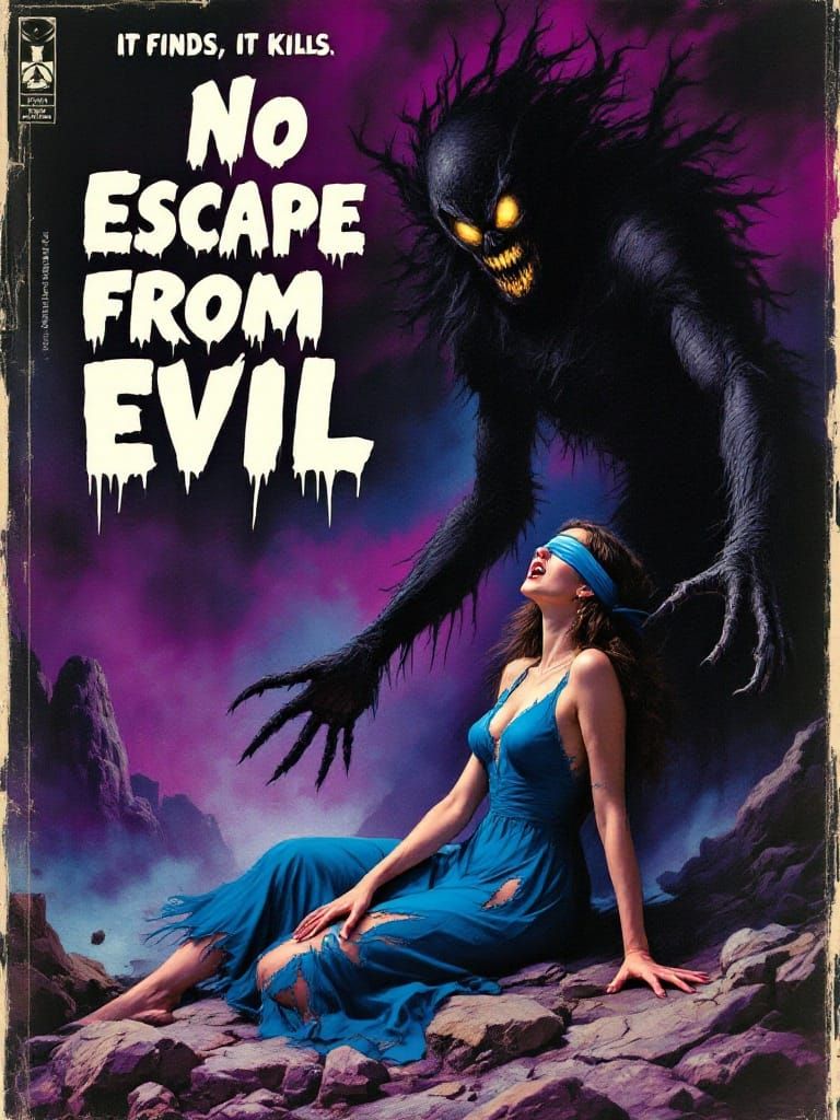 Sinister Figure Emerging from Darkness in Retro Horror Style