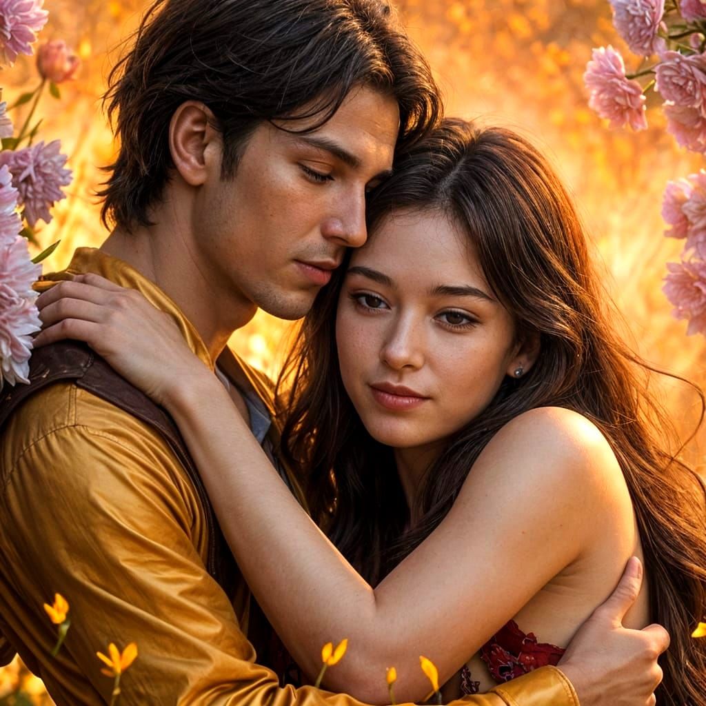Passionate Couple Among Fiery Flowers