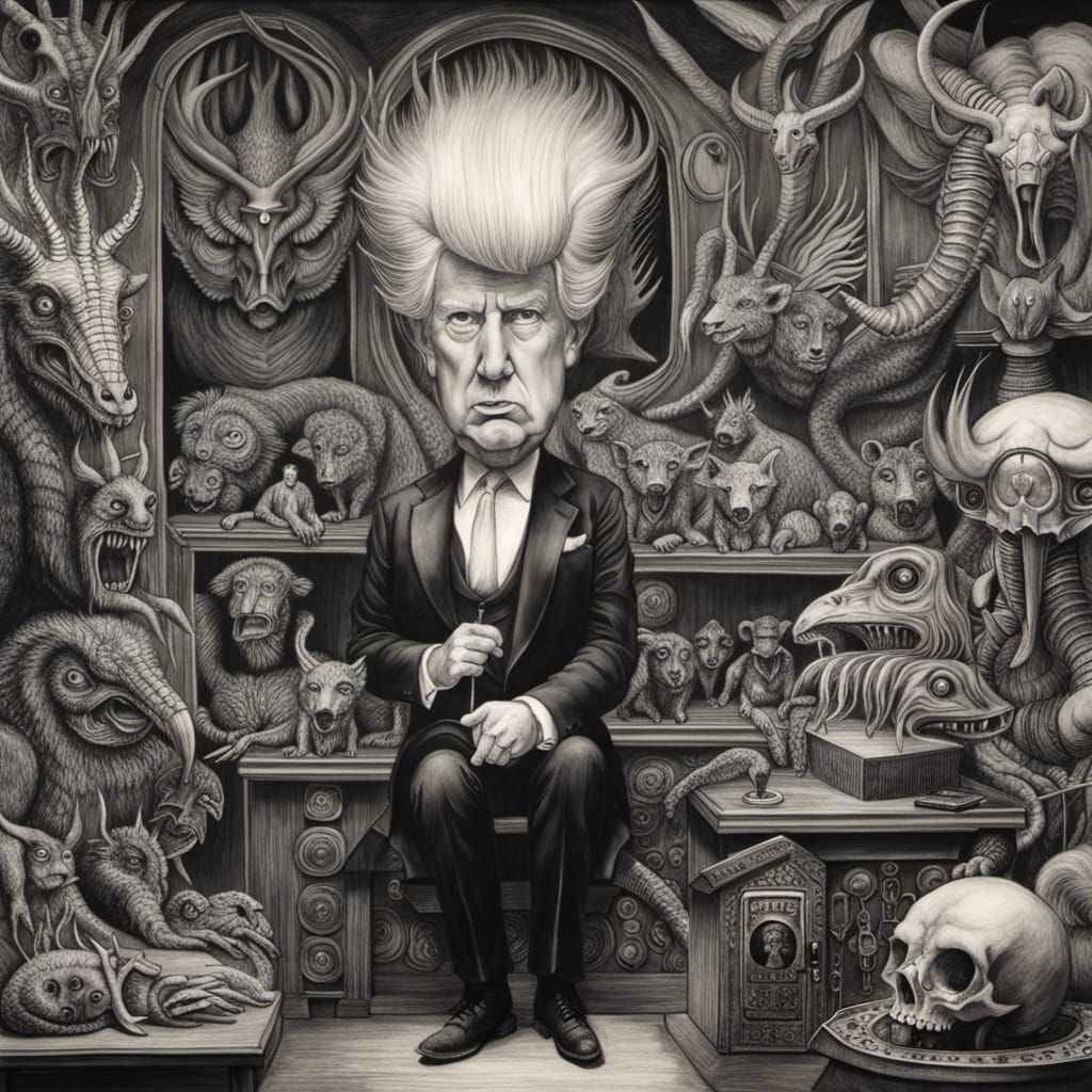 Trump in Post-Apocalyptic Wonderland: Detailed Pencil Drawin...