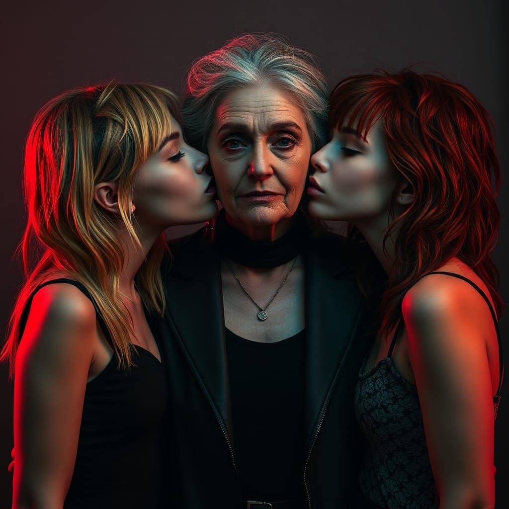 Gothic Cyberpunk Portrait of Kissing Women