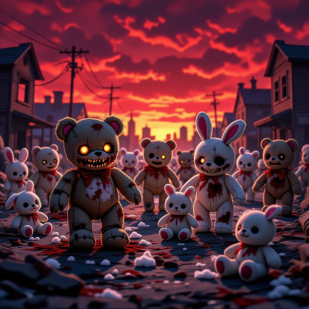 Plush Zombie Apocalypse in a Tattered Toy City