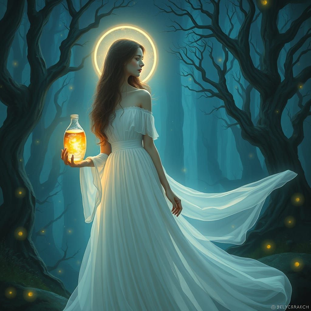 Dreamlike Goddess in Ancient Forest