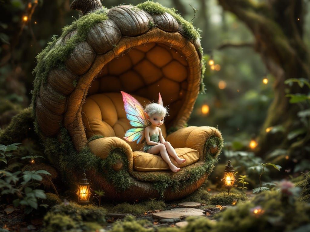 Iridescent Pixie in Whimsical Acorn Home