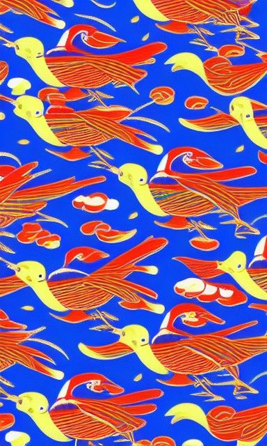 Joyful Bird Pattern in Hokusai Style